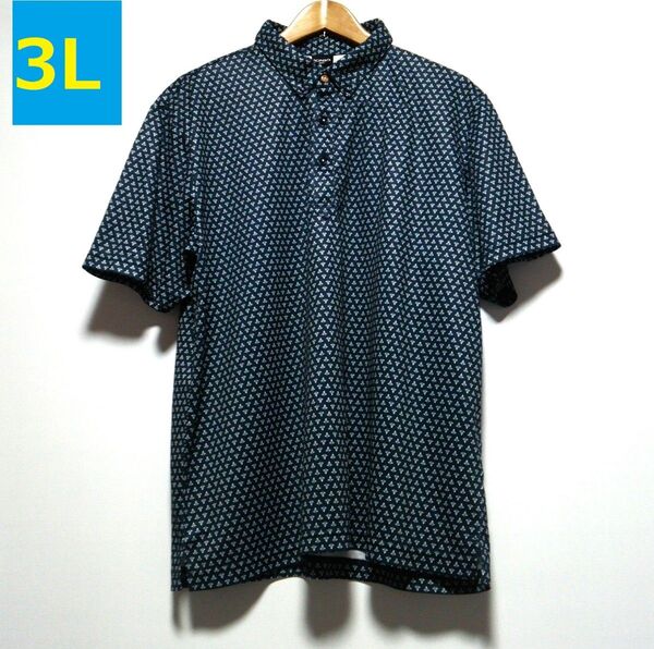 新品 イグニオゴルフ ★メンズ3L/icool/総柄★ ドライストレッチ 半袖ポロシャツ 半袖Tシャツ 半袖シャツ ゴルフシャツ