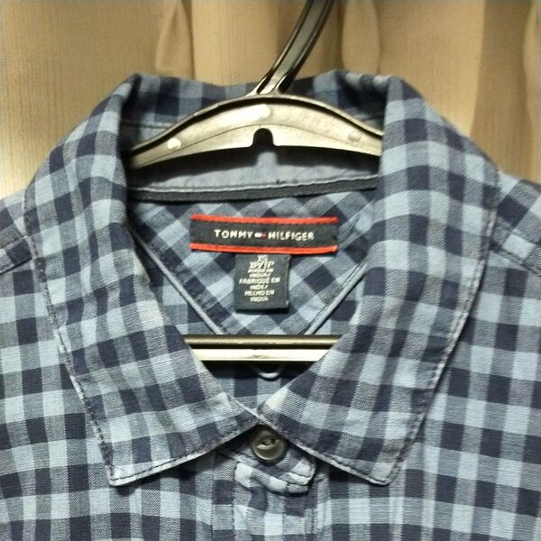 TOMMY HILFIGER トミーヒルフィガー ロールアップ 長袖シャツ コットンシャツ ブルーギンガムチェック 綿100%