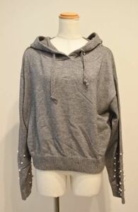 ZARA KNIT ザラ パーカー ニットパーカー 長袖 Mサイズ グレー ドロップショルダー レディース ymdnrk k②h0518