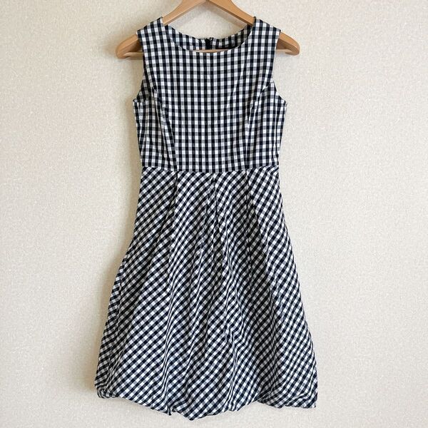 美品★ レディース ワンピース ノースリーブワンピース チェック柄 ギンガムチェック 白黒 夏服