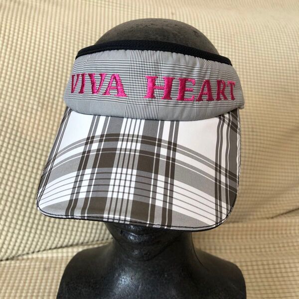 VIVA HEART サンバイザー チェック柄 ピンクロゴ刺繍 ゴルフ レディース