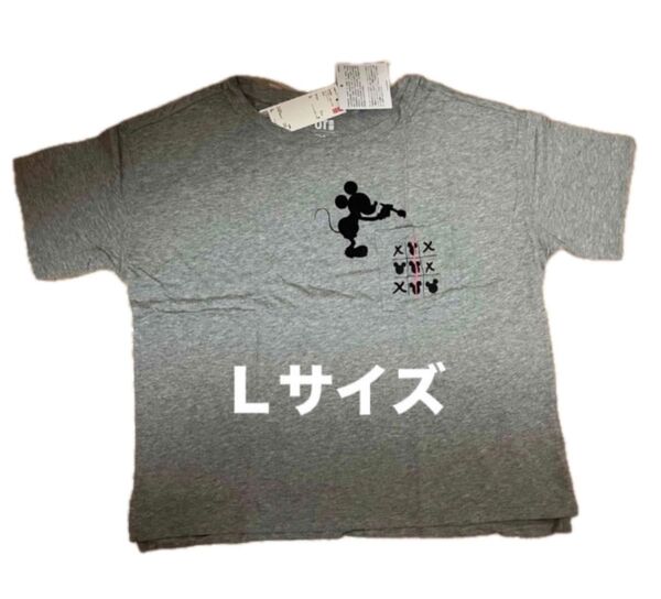 未使用 ユニクロ Tシャツ 半袖 ミッキーマウス グレー L