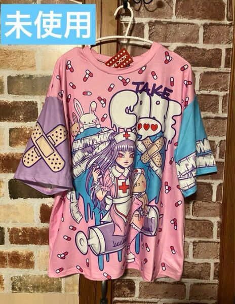 acdc rag tシャツ ナース サブカル 原宿系 地雷系ピンク 半袖