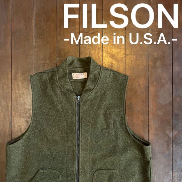 希少フルジップ!!【FILSON フィルソン】ウールベスト USA製 カーキ モスグリーン ユニセックス メンズ レディース