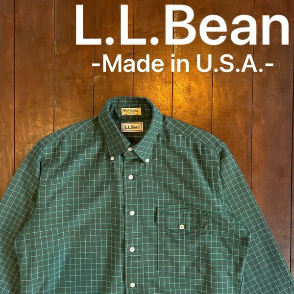 USA製!【L.L.Bean エルエルビーン】長袖チェックボタンダウンシャツ XL ユニセックス メンズ レディース グリーン
