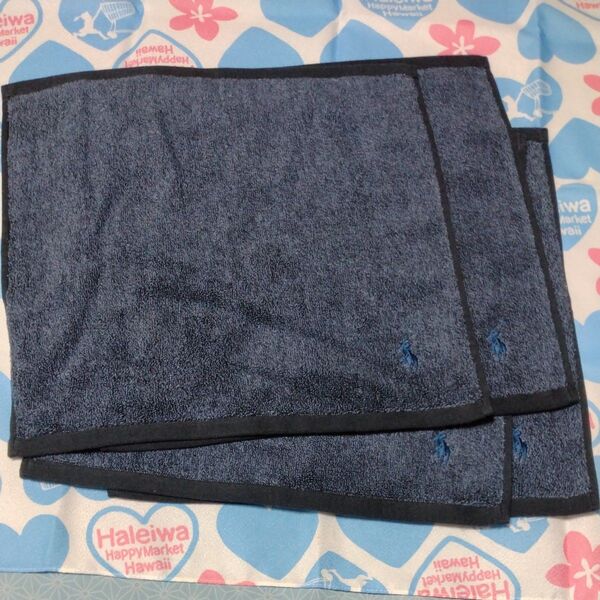【新品】Ralph Laurenラルフローレン☆ウォッシュタオル34×34cm ハンカチ ハンドタオル 綿100% ネイビー4枚