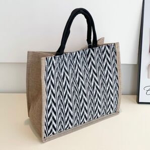 トートバッグ ジュートバッグ バッグ エコバッグ サブバッグ A4 ショルダーバッグ ハンドバッグ 麻 肩掛け ブラック 黒
