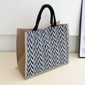 トートバッグ ジュートバッグ バッグ エコバッグ サブバッグ A4 ショルダーバッグ ハンドバッグ 麻 肩掛け ブラック 黒