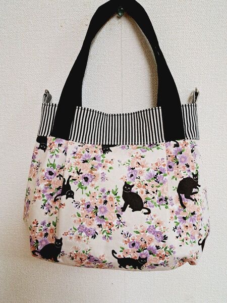 ハンドメイド バッグ カバン トートバッグ サブバッグ 猫 ショルダーバッグ 手提げカバン Dカン付ショルダー可