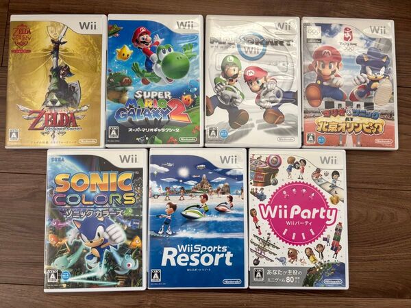【人気ソフト7本付き】 Wii本体&リモコン4ヌンチャク2ハンドル3 動作確認済