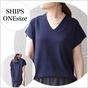 【美品♪】SHIPS 〈手洗い可能〉Vネックショートスリーブ◇ ネイビー