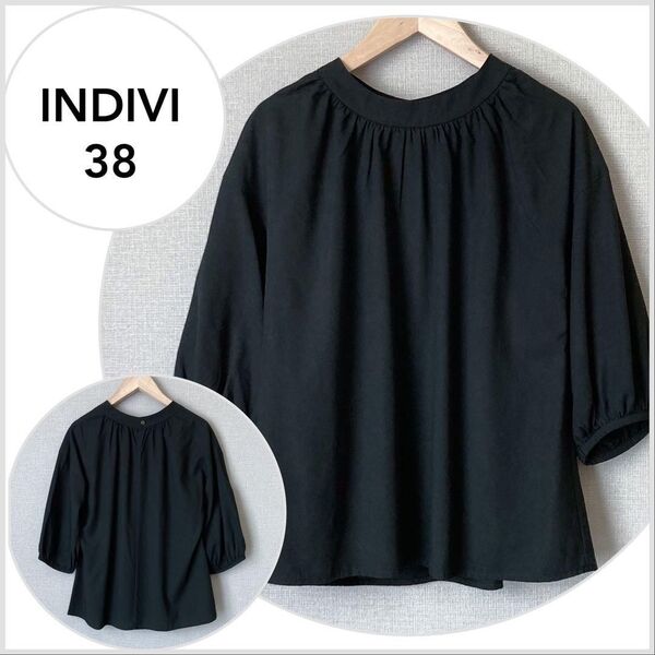 【美品♪】INDIVI ふんわりシルエット ギャザーブラウス ブラック