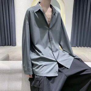 韓国 メンズ 春夏 シンプル シャツ カットソー 長袖シャツ 羽織 グレー