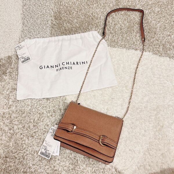 新品 GIANNI CHIARINI チェーンショルダーバッグ ピンク×ゴールド