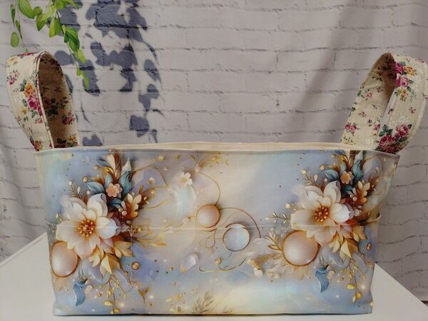 素敵なお花のマルチ収納 布バスケット 特大 ハンドメイド