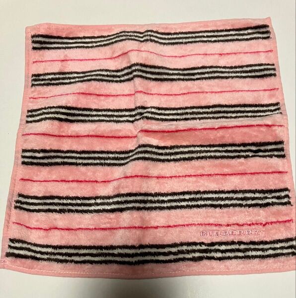 BURBERRY タオルハンカチ ピンク ストライプ柄