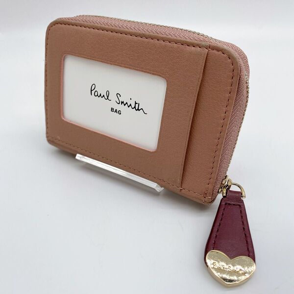 Paul Smith カードケース 小銭入れ ピンク レザー ハートチャーム ポールスミス コインケース 兼用 パスケース