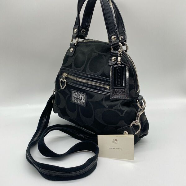 COACH コーチ ハンドバッグ ショルダーバッグ 2way シグネチャー ブラック チャーム付き F21713 総柄