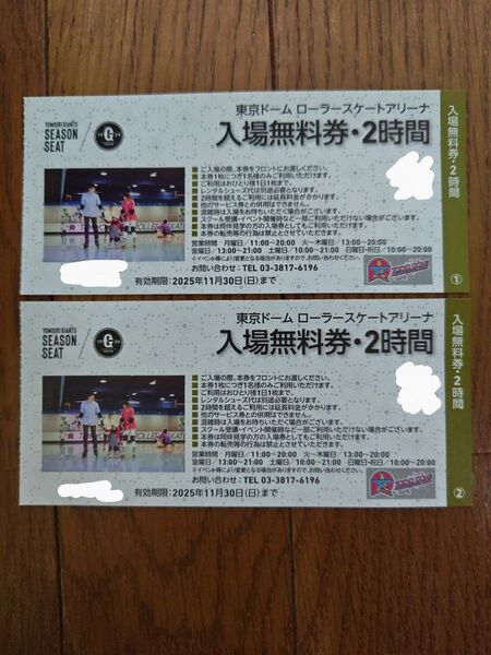 東京ドーム ローラースケートアリーナ 入場無料券 2時間 ペアチケット
