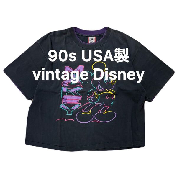 90s USA製 Disney ディズニー ミッキー Tee ヴィンテージ Tシャツ アメカジ アメリカ製 ビンテージ ブラック