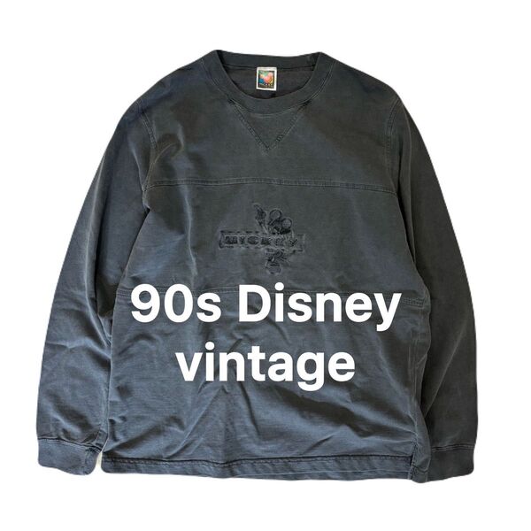 90s Disney ロンT ヴィンテージ ディズニー ビンテージ ミッキー アメカジ 長袖 チャコールグレー