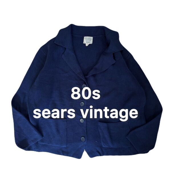 80s sears ニット ヴィンテージ シアーズ ビンテージ ボックス アメカジ ネイビー カーディガン 古着