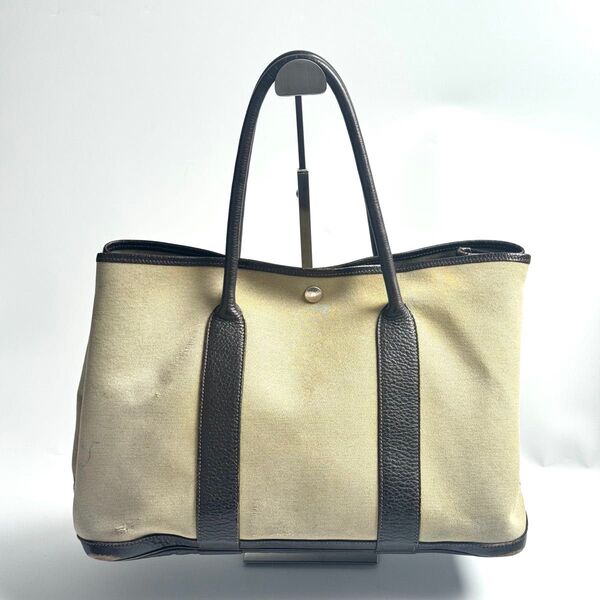 HERMES エルメス ガーデンパーティー PM カーキ T刻印 キャンバス