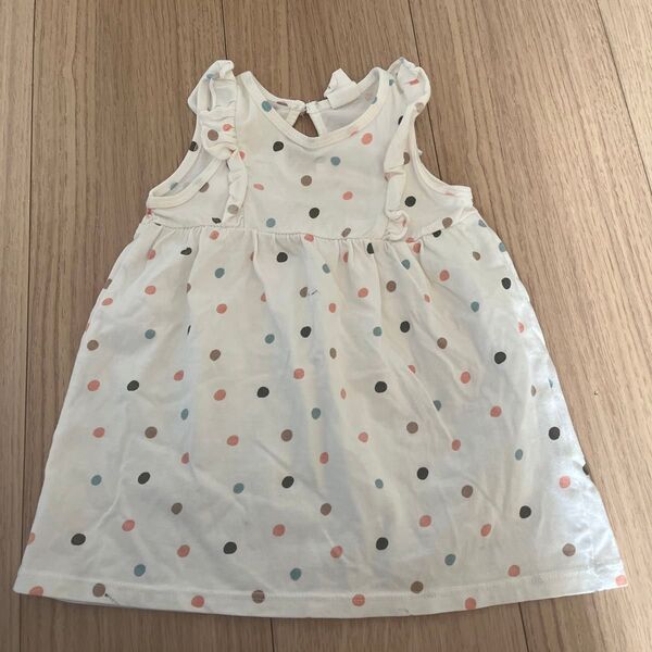 H&M フリル ドット ワンピース チュニック ノースリーブ 70 白