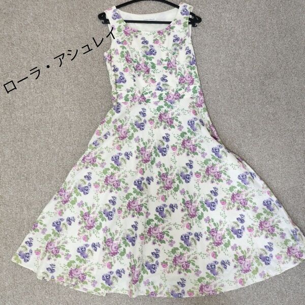 ワンピース ノースリーブ 花柄 ピンク レディース スカート 夏 ローラアシュレイ