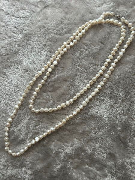 Mal. 購入 淡水バロック ロングネックレス 140cm 2連 ネックレス パール アクセサリー 淡水パール