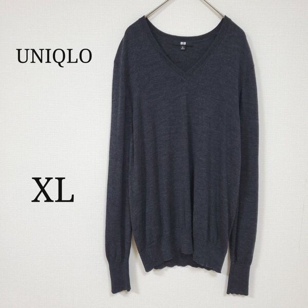 【UNIQLO】ユニクロ (XL) エクストラファインメリノVネックセーター 長袖 ニット 薄手 ウール レディース