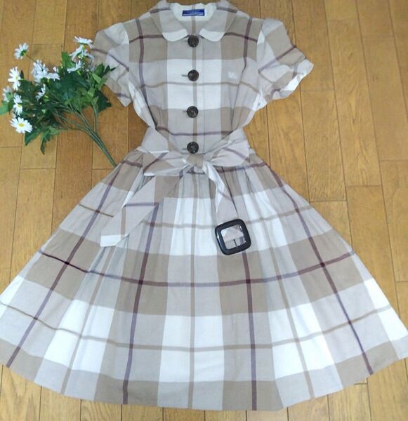 【美品】バーバリーブルーレーベル ノバチェック シャツワンピース ホースロゴ BURBERRY BLUE LABEL フレア