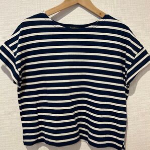 Le minor 自由区 コラボ オーバーサイズ ボーダー コットン 32 Tシャツ ネイビー ホワイト