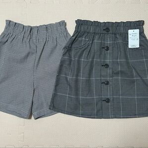 チェック柄 パンツ スカート セット