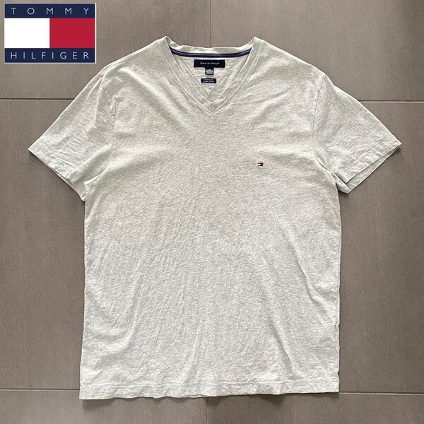 TOMMY HILFIGER トミーヒルフィガー Vネック スタンダード刺繍ロゴカットソー グレー size L