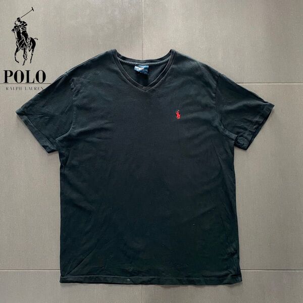 POLO RALPH LAUREN ポロラルフローレン Vネック スモールポニー カットソーTシャツ ブラックsize L