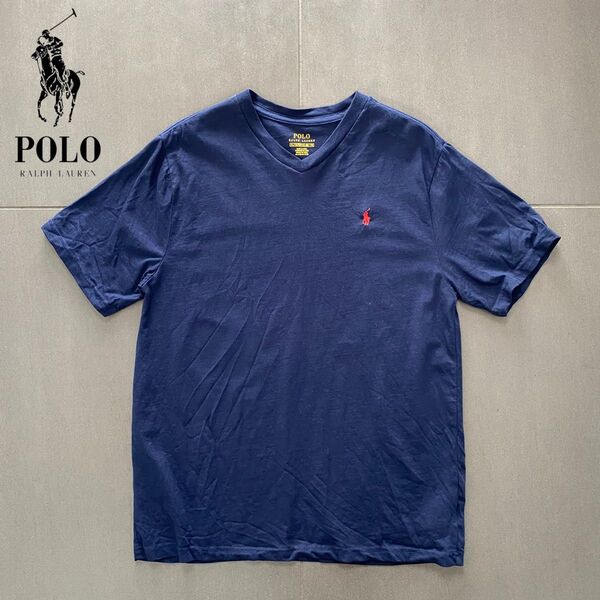 POLO ポロラルフローレン Vネック スモールポニー カットソーTシャツ ネイビーsize XL(18-20)170