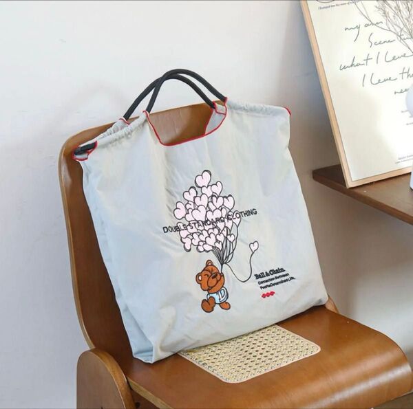 大人気トートバッグ エコバッグ 刺繍バッグ くま ハート 風船 韓国
