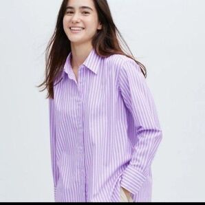 UNIQLOコットンストライプシャツ*パープルホワイトMサイズ