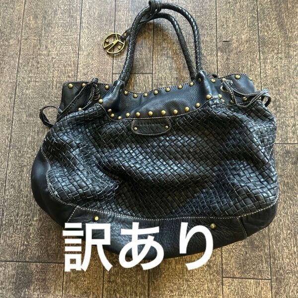 訳あり品 COLCIAGLI 編み込みレザーショルダーバッグ ブラック コチネレ