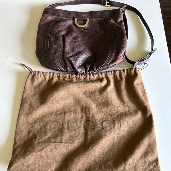 GUCCI グッチ シマ ブラウン GGレザー ショルダーバッグ 保存袋付き