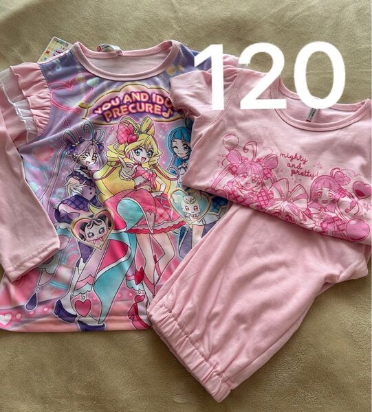 タグ付き 120 キミとアイドルプリキュア♪ 光るパジャマ 上下3点セット ピンク