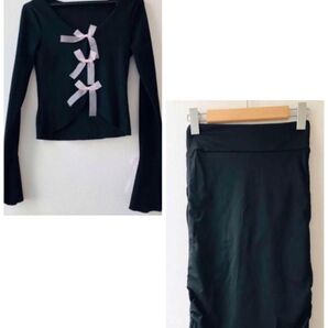 未使用 SHEIN 2点セット リボンカーディガン シャーリングスカート