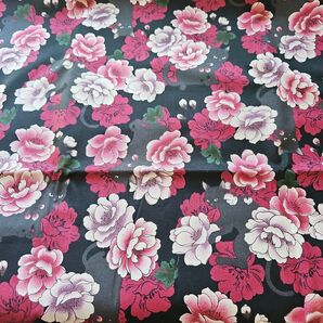 綿シーチング QUILT GATE クロネコ 赤 牡丹 2m