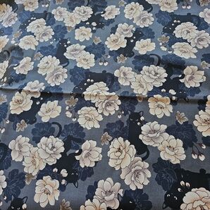 綿シーチング QUILT GATE クロネコ 黒 牡丹 2m