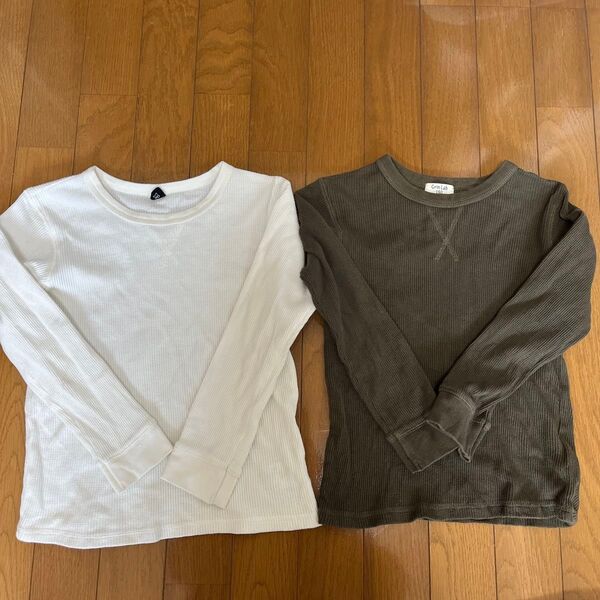 ワッフル 長袖 Tシャツ 130 グランラボ カーキ ホワイト