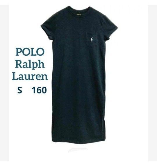 POLO Ralph Lauren ポニー刺繍 クルーネック Tシャツワンピース S キッズ 160 ブラック 半袖 綿