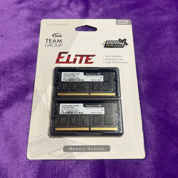 TEAM Elite DDR4 SO-DIMM 32GB*2 DualChannelKit TED432G2666C19-SBK