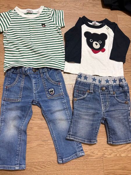 ミキハウスDOUBLE.B Tシャツ2枚&デニムハーフパンツ 3点セット