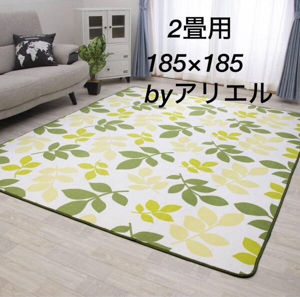 新品 2畳タイプ 防ダニ仕様 洗える フランネルラグ リーフグリーン